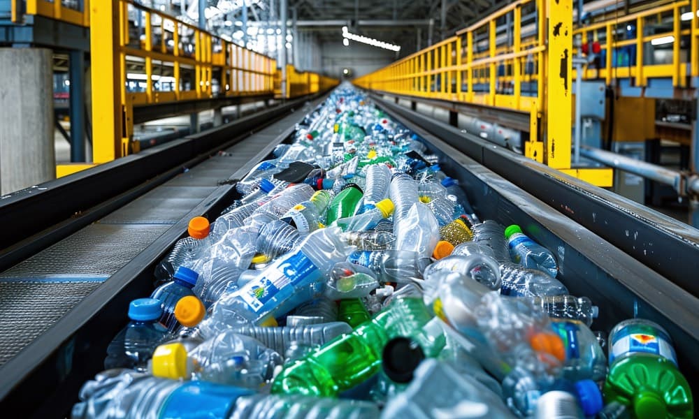Conveyor belt sorting PET bottles