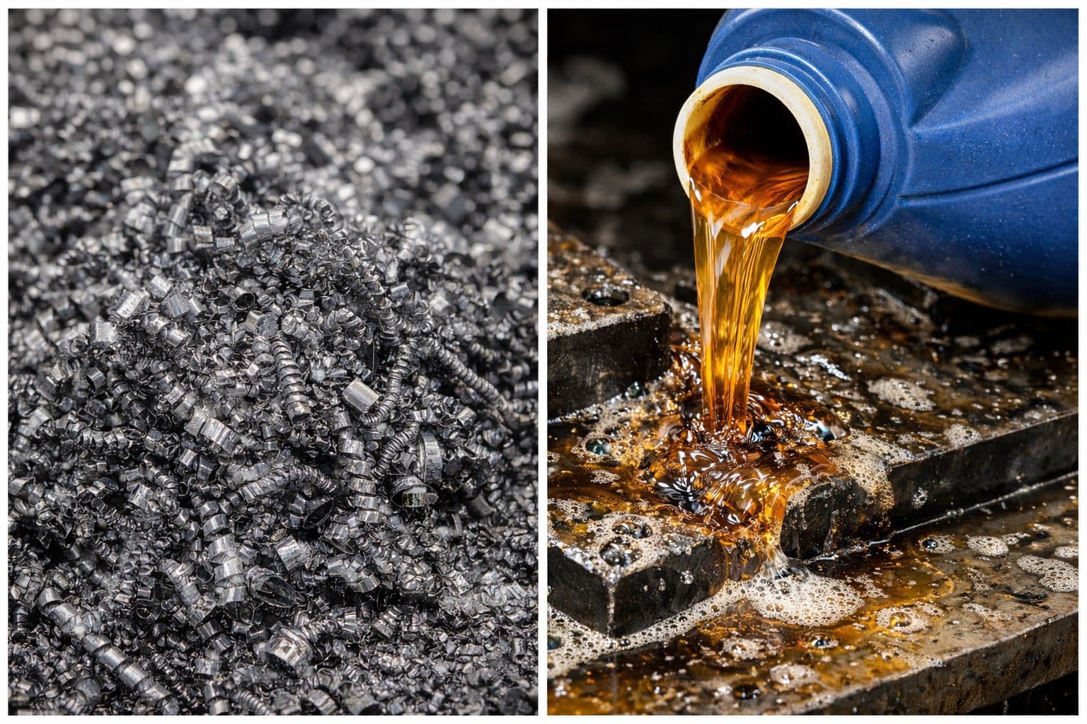Metal chips and cutting oil before thermal drying